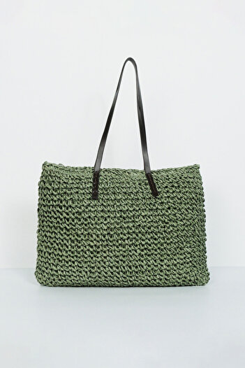 BE BLUE Green Leather Handle Wicked Bag