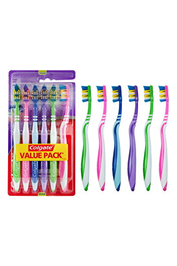Colgate Toothbrush Zig Zag Medium Assorted 6 Pcs Multi-angle Bristles For Deep Cleaning