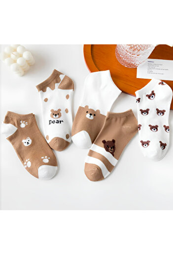 Esinti 5 Pcs Women's Booties - Print Cotton Summer Socks, Ankle Length Thin Short Socks