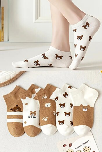 Esinti 5 Pcs Women's Booties - Print Cotton Summer Socks, Ankle Length Thin Short Socks
