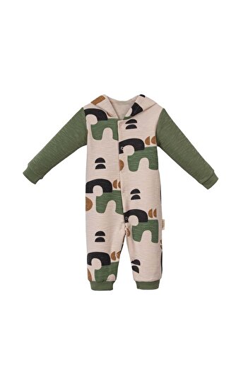Necix's Hooded Patterned Jumpsuit Without Booties Olive Green