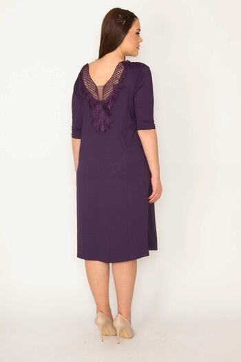 Şans Women's Plus Size Purple Collar Tulle and Lace Detailed Dress 65n33040