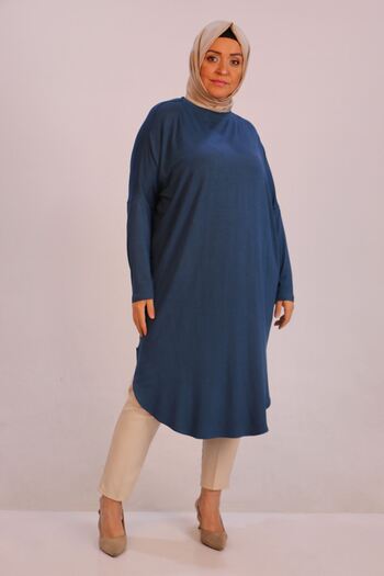Eslina 38110 Large Size Low Sleeve Combed Cotton Tunic-Oil