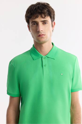 Avva Men's Green Non-Curling Polo Neck 100% Cotton Basic T-Shirt B001032