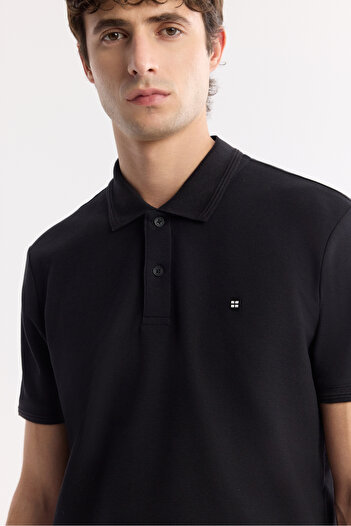 Avva Men's Black Non-Curling Polo Neck 100% Cotton Basic T-Shirt B001032
