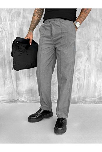 ablukaonline Men's Elastic Waist Baggy Trousers Smoked