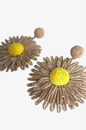 roseberry Coffee Daisy Hanging Straw Women's Earrings - R1508