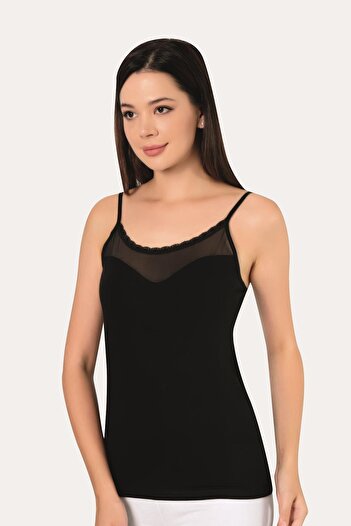 Arma Yıldız Black 2-Piece Women's Tulle Strap Tank Top Cotton Lycra