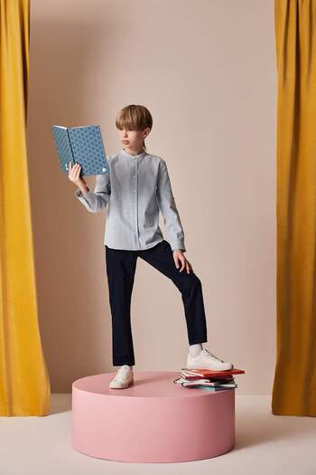 DeFacto Boy's Stand Collar Linen Look Long Sleeve Basic Plain Shirt Z1035A625Sm