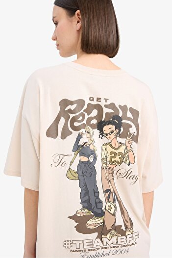 DeFacto Crew Neck Back Printed Wide Fit T-Shirt E0636Ax25Sm