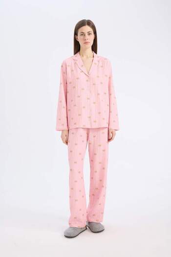 DeFacto Long Length Woven Pajamas Six-Fall in Love E5773Ax25Sp