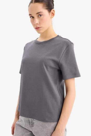 DeFacto Regular Fit Crew Neck Basic Plain Thick Short Sleeve T-Shirt D7579Ax25Sp
