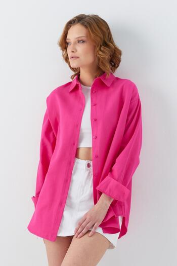 Mixray Fuchsia 4621 Women's Basic Pleated Shirt