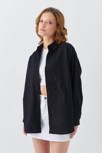 Mixray 4621 Women's Black Basic Pleated Shirt