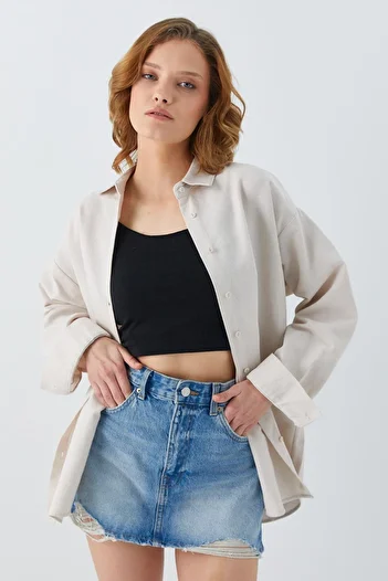 Mixray 4621 Women's Basic Shirt - Pleated Back and Stone Detail
