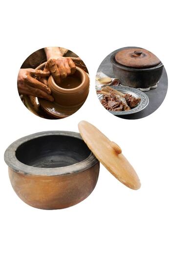 Piev Natural Handmade Baked Soil Casserole Pot with Lid 24 cm