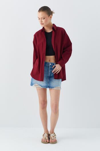 Mixray 4618 Claret Red Women's Shirt - Basic Model with Back Robe