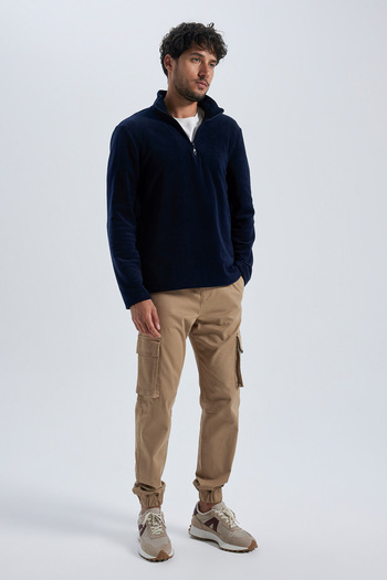DeFacto Regular Fit Zippered High Collar Half Zipper Fleece Sweatshirt