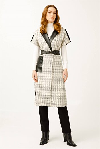 Esswaap Chanel Fabric Long Vest Trousers Set - Ecru
