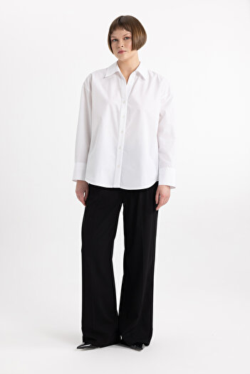 DeFacto Long Sleeve Poplin Shirt - Oversize Collar, 100% Cotton