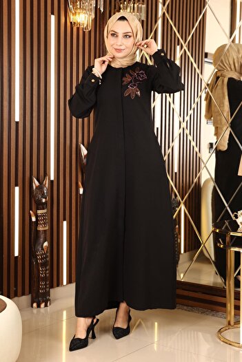 Modamihram Κεντημένο Hijab Abaya Black 10773