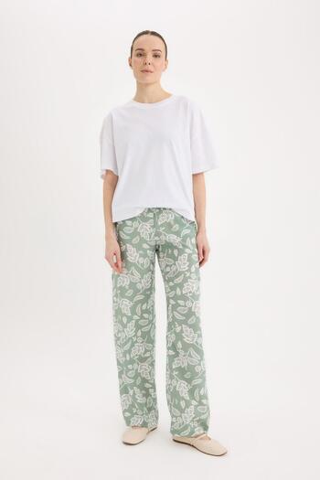 DeFacto Casual Pants Wide Leg Wide Loose Leg Patterned High Waist C4042Ax25Sp