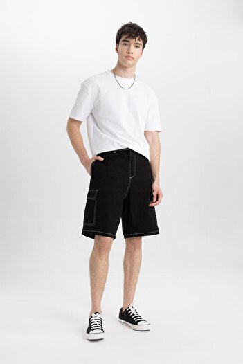 DeFacto 100% Cotton Relax Fit Cargo Pocket Bermuda Shorts B7639Ax24Sm