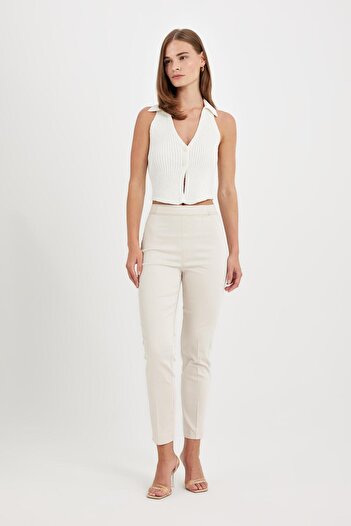 DeFacto Dfc - Cigarette Satin Pants, Regular Waist and Elastic Straight Leg