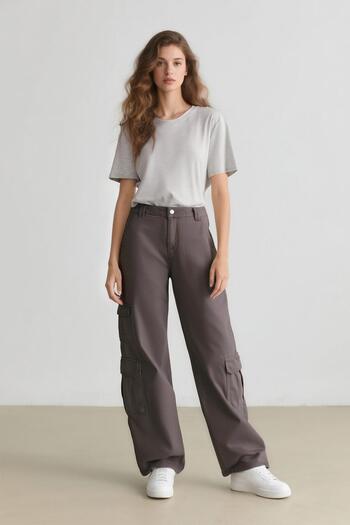 DeFacto Winter-Gabardine-Hose – Kargotasche mit normaler Taille, gerades Bein D3762ax24au