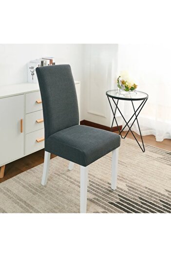 uzhanem 6 Pieces Lycra - Removable Piti Square Patterned Dark Gray Chair Cover