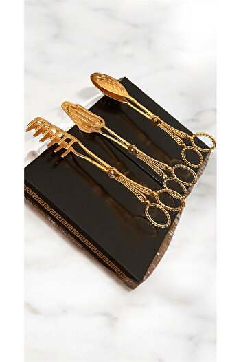 LeesHome Lux Gold Presentation Pasta Pastry - Set of 3 Salad and Cake Tongs