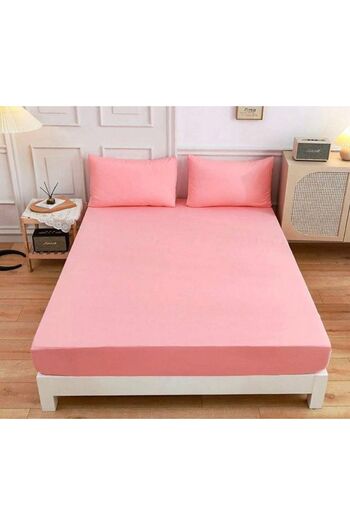 She&Co Double Size Rubberized Bed Sheet Set - 3 Pieces |   Pink