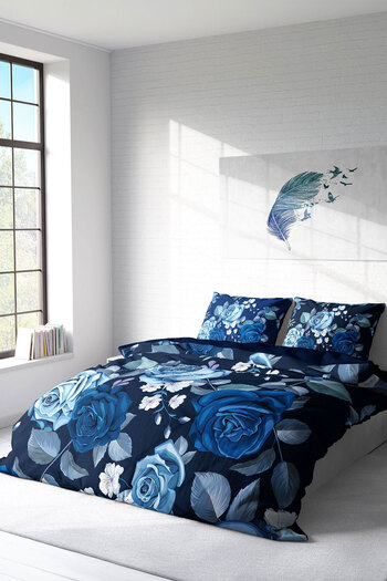 Cattleya Set cuvertură de pilota dublă din satin de bumbac 3D Blue Flower