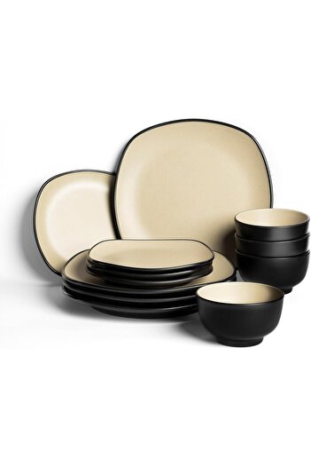 mastergold 12-Piece Square Dinner Set for 4 Persons Premium Unbreakable Melamine Dishwasher Safe in Beige Color