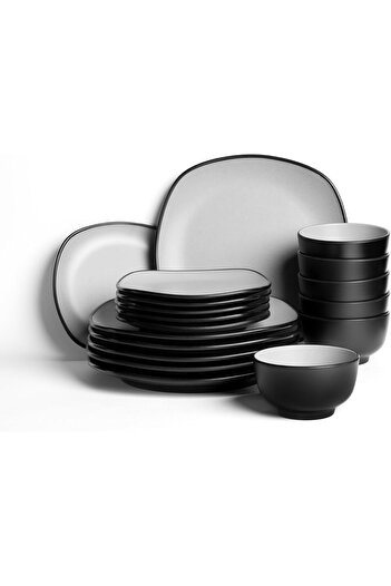 mastergold 18-Piece Square Dinner Set for 6 Persons Premium Unbreakable Melamine Dishwasher Safe in Gray Color