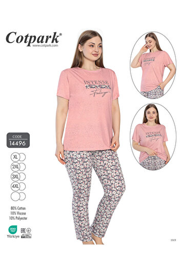 Cotpark Women's Plus Size Cotton Viscose Fabric Short Sleeve Pajamas Set 14496