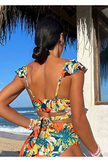 Phellos Tropical Print High Waist Tie Bikini Set – Phellosco