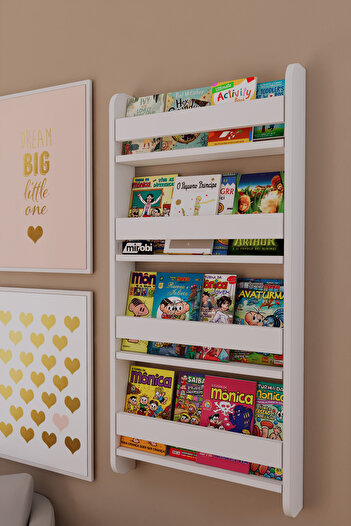 Mirobi Lino 4 Raflı Montessori Kitaplık Eğitici Çocuk Kitaplığı Çocuk Odası Kitaplığı Beyaz