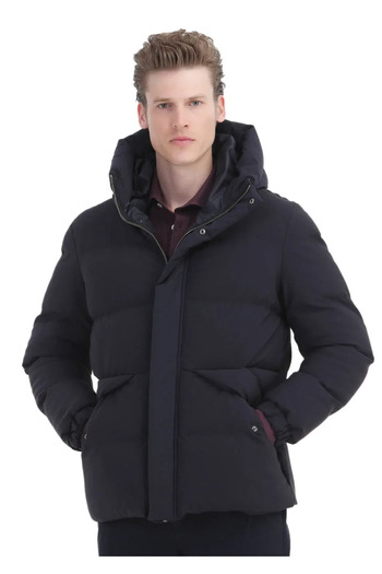 Ramsey Navy Blue Regular Fit Hooded Casual Woven Coat