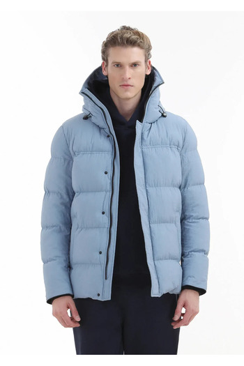 Ramsey Blue Regular Fit Hooded Casual Woven Coat