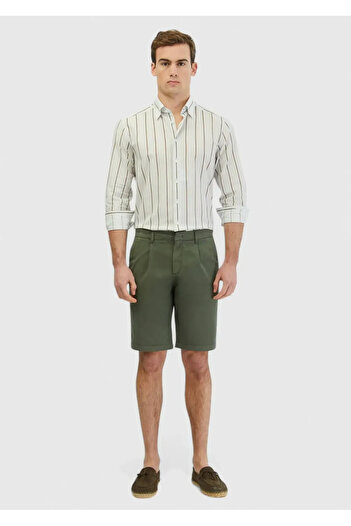 Ramsey Khaki Plain Weave Regular Fit Casual Cotton Blend Bermuda