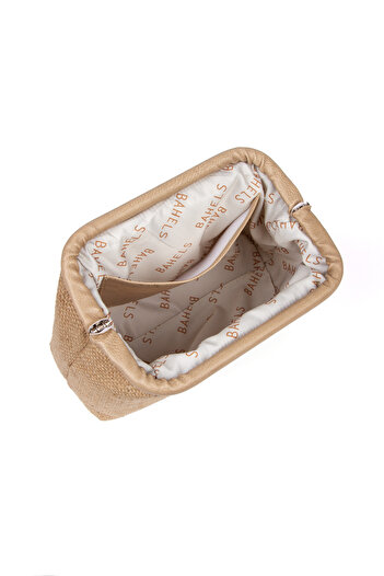 BAHELS Kadın Vizon Detaylı Jüt Hasır Portföy & Clutch Çanta