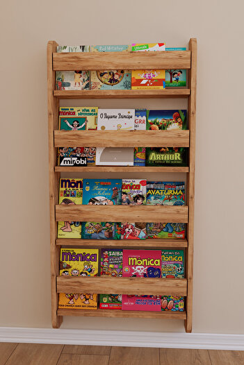 Mirobi Lino 4 Raflı Montessori Kitaplık Eğitici Çocuk Kitaplığı Çocuk Odası Kitaplığı Atlantik Çam