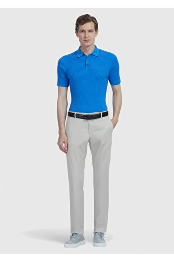Ramsey Blue Polo Neck Jacquard Cotton Blended Knitwear