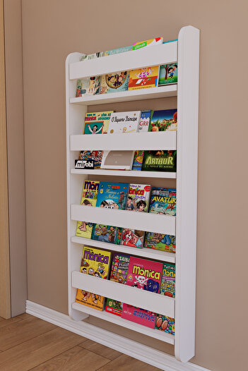 Mirobi Lino 4 Raflı Montessori Kitaplık Eğitici Çocuk Kitaplığı Çocuk Odası Kitaplığı Beyaz