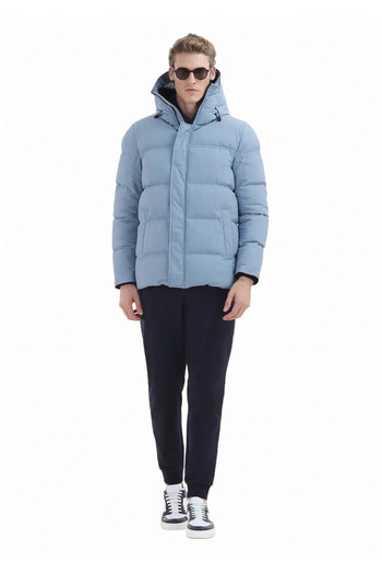 Ramsey Blue Regular Fit Hooded Casual Woven Coat