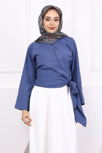 İmajButik Πουκάμισο Modal με δεμένη μέση Indigo