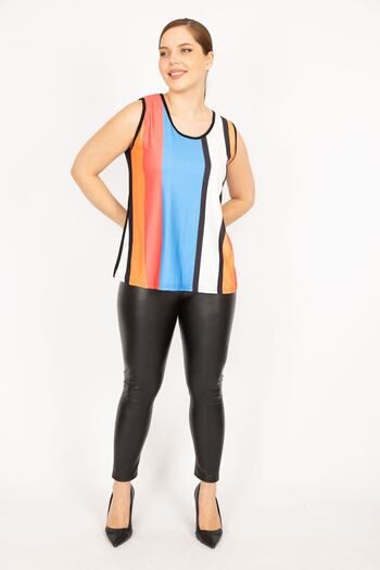 Şans Women's Large Size Colorful Sleeveless Blouse 65n22888
