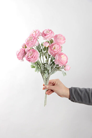 Yapay Çiçek Deposu Yapay Çiçek 3lü Şakayık Ranunculus Dalı 50 cm Pembe