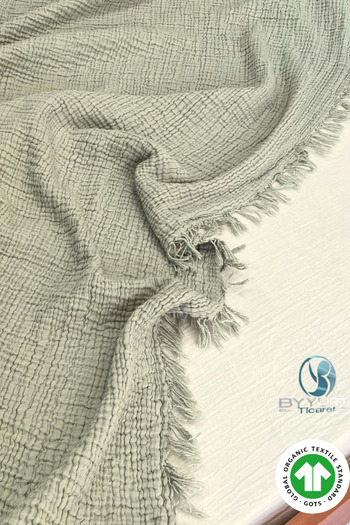 TruyTowel Müslin TV Battaniyesi PÜSKÜLLÜ ÇAĞLA YEŞİLİ